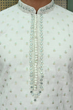 Men's White Embroidered Georgette Kurta Pajama