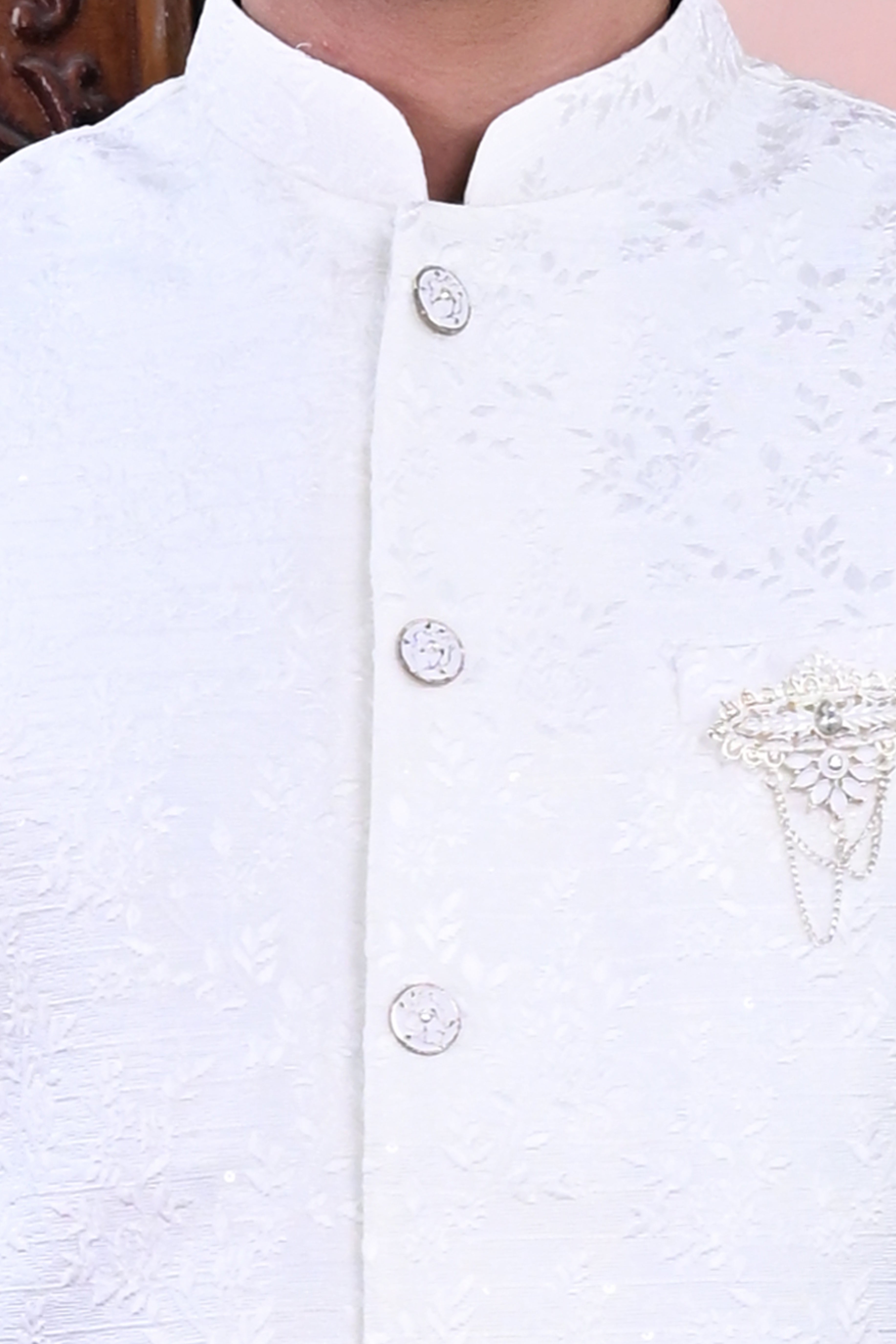 Men's White Jacquard Style Waist Coat