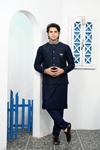 Men's Navy Blue Sequins Embroidered waist coat