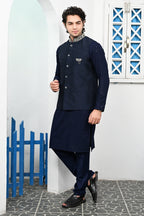 Men's Navy Blue Sequins Embroidered waist coat