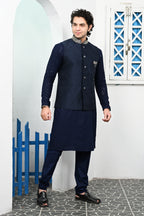 Men's Navy Blue Sequins Embroidered waist coat