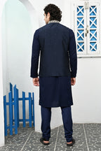 Men's Navy Blue Sequins Embroidered waist coat