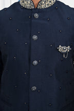 Men's Navy Blue Sequins Embroidered waist coat