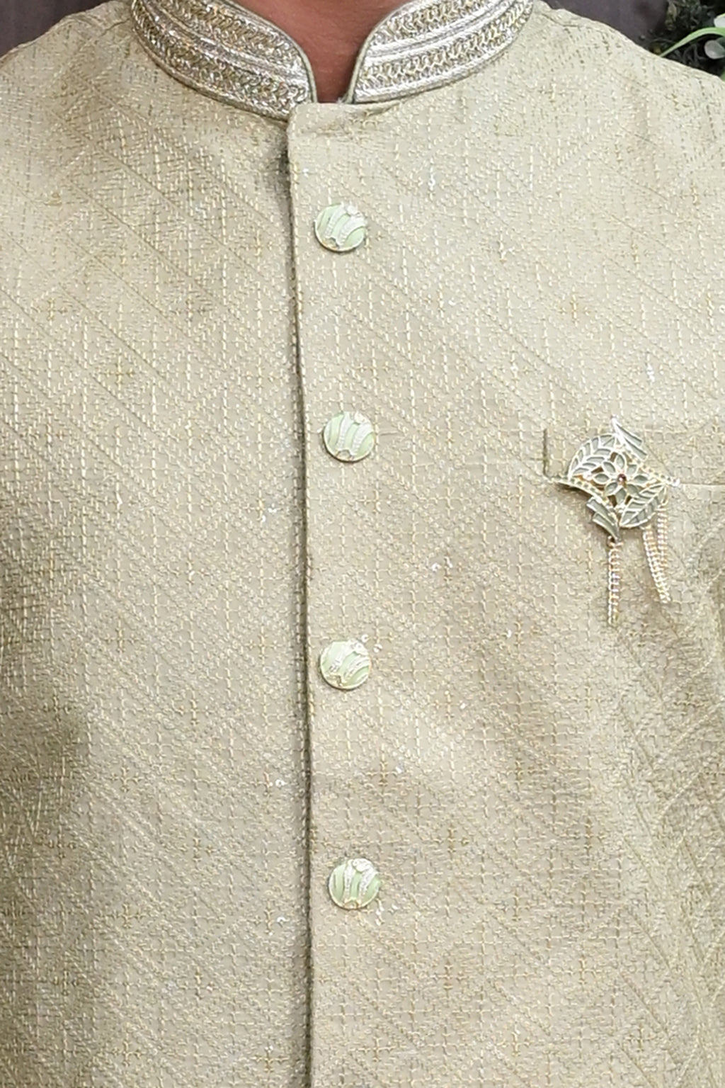 Men's Beige Embroidered Waist Coat