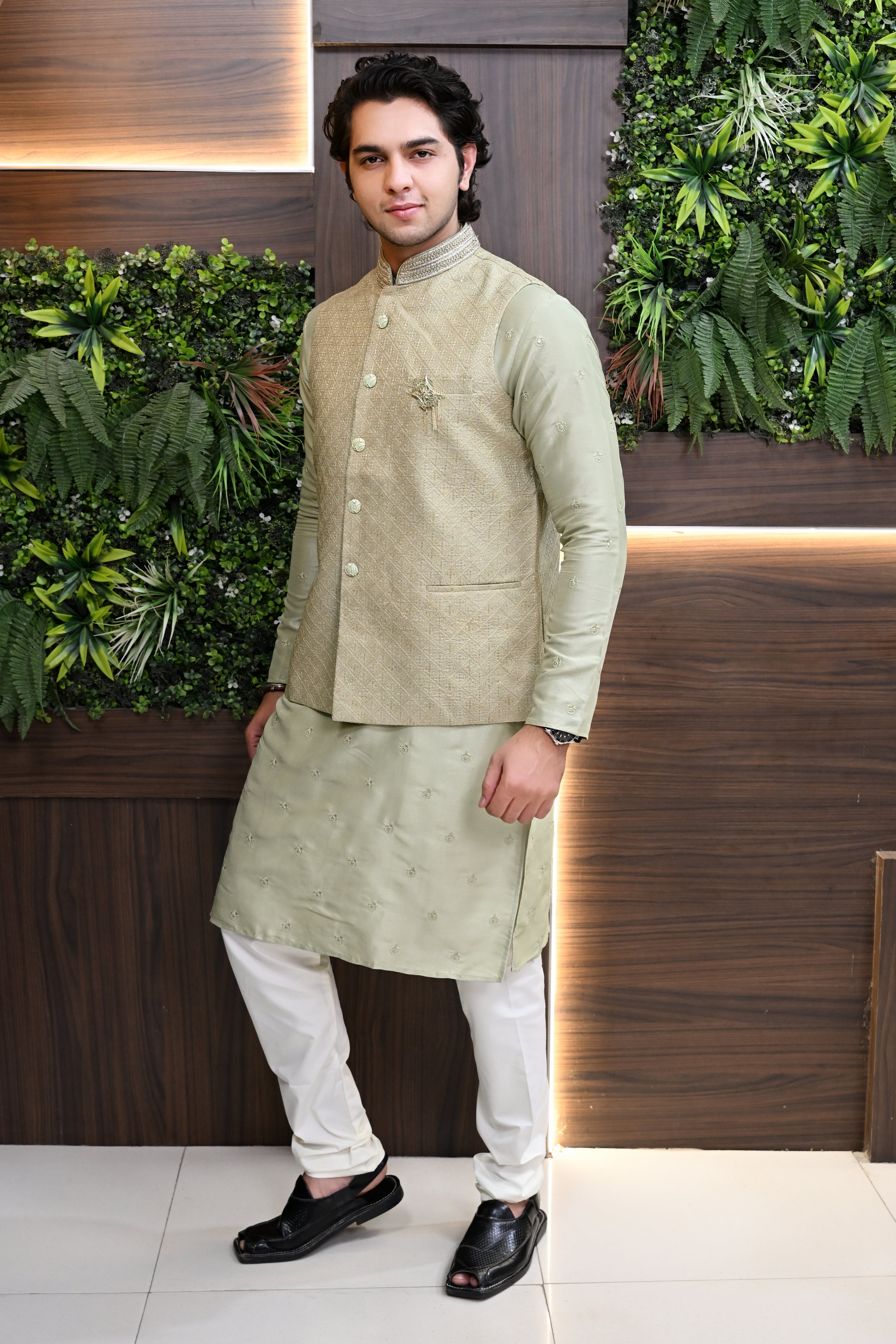 Men's Beige Embroidered Waist Coat Secondary image