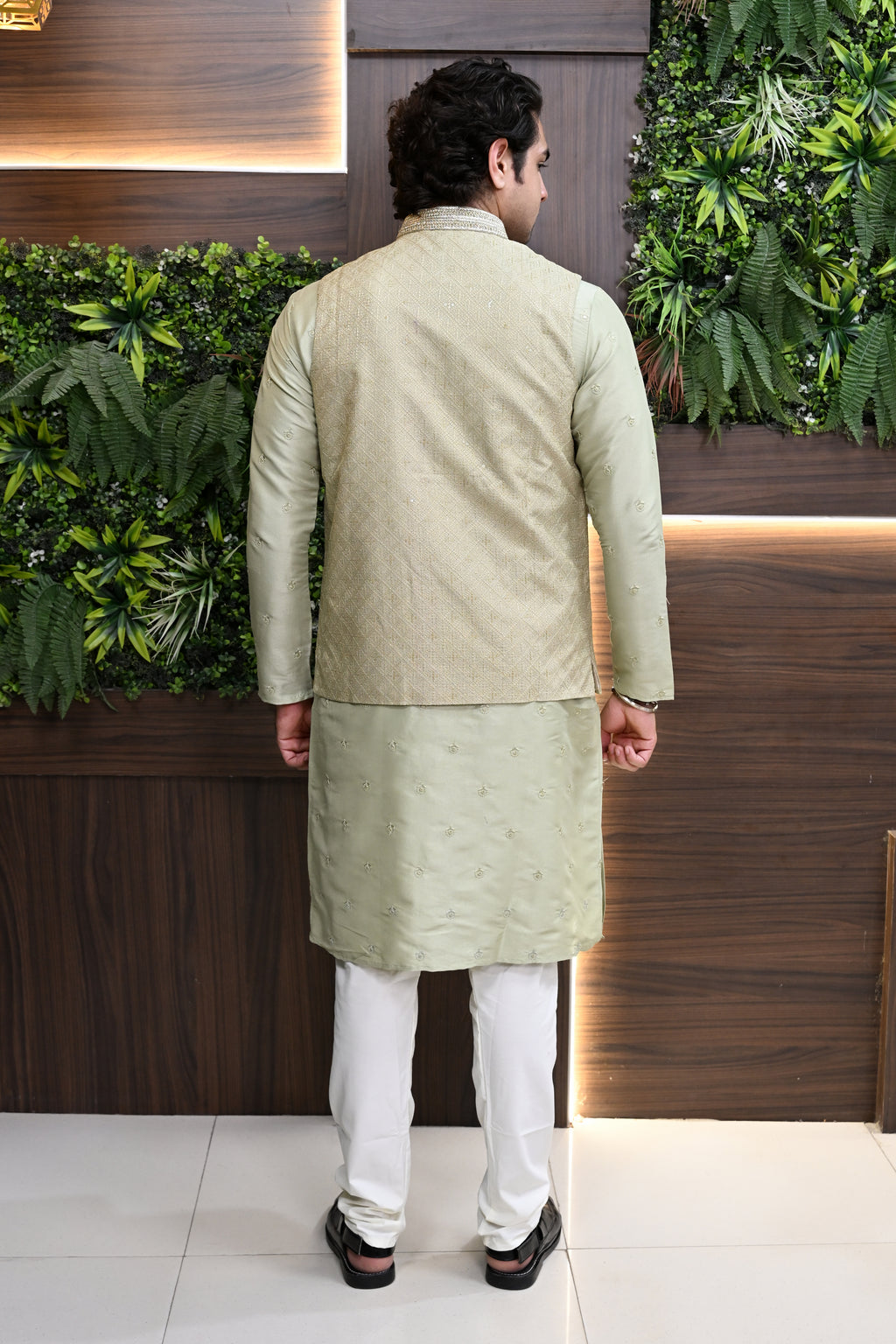 Men's Beige Embroidered Waist Coat