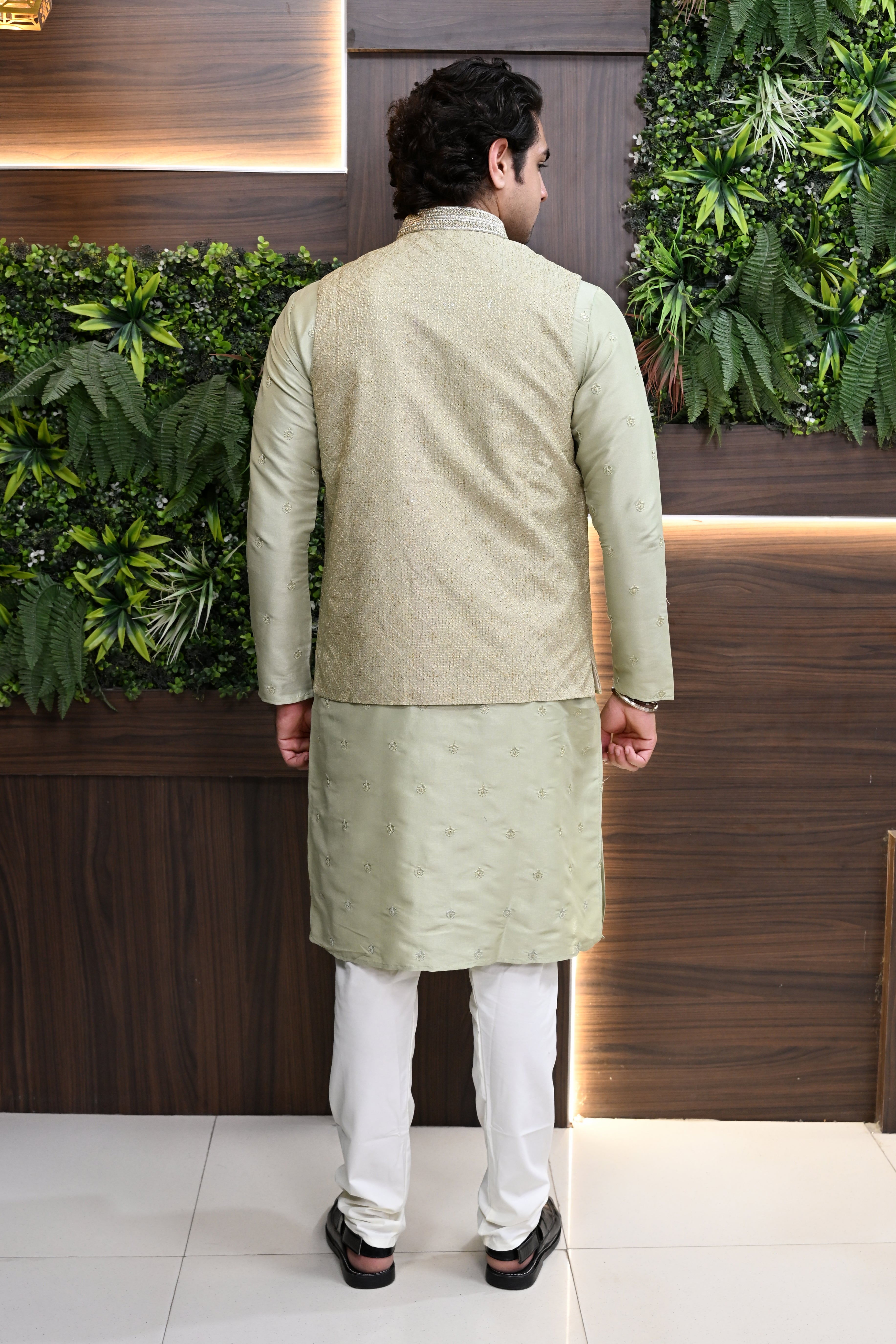 Men's Beige Embroidered Waist Coat