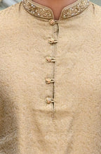 Men's Beige Jacquard Embroidered Kurta Pajama