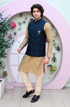 Men's Navy Blue Printed Waist Coat