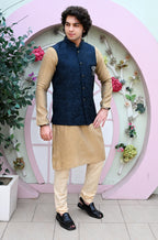 Men's Navy Blue Printed Waist Coat