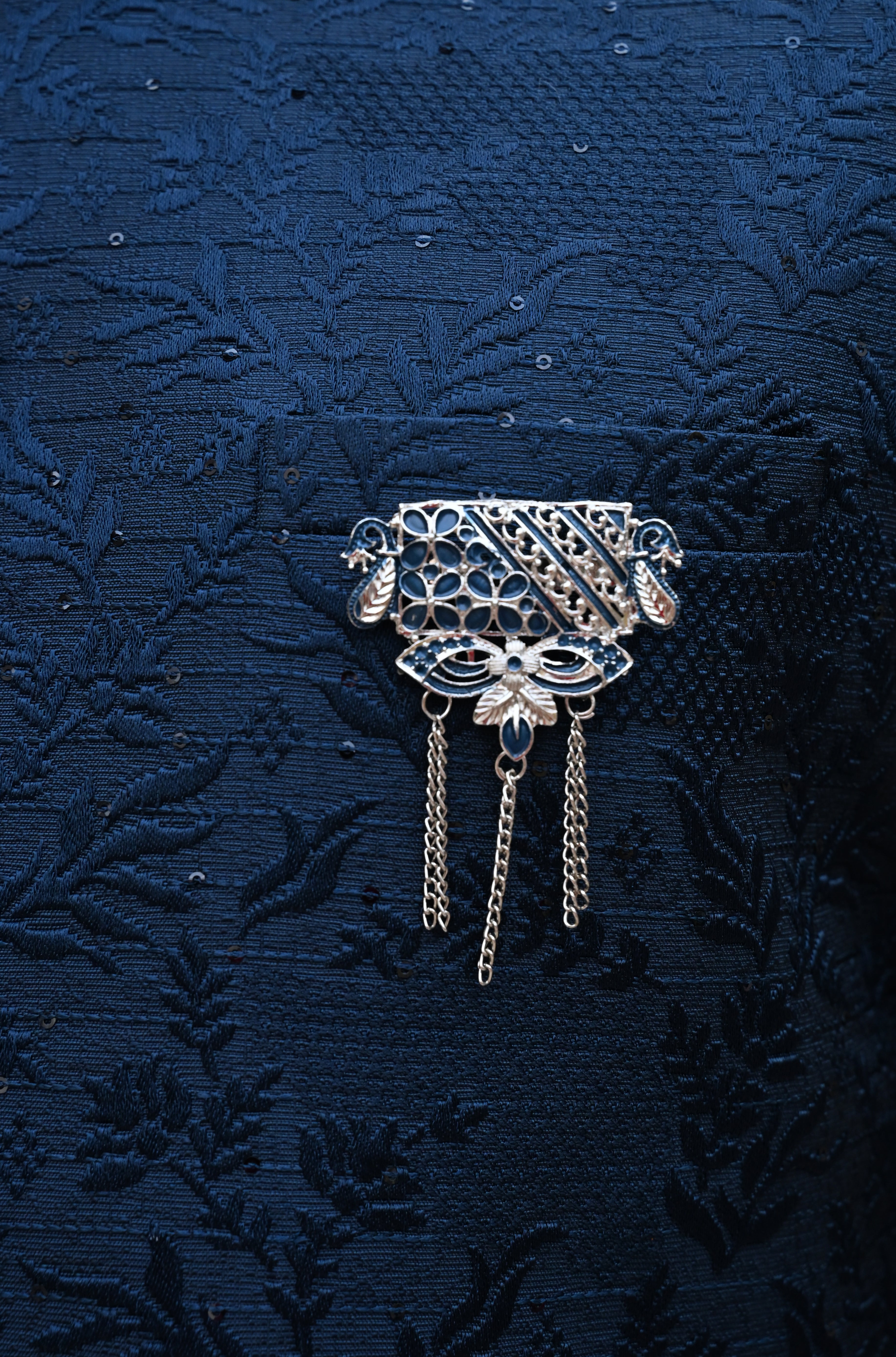 Men's Navy Blue Printed Waist Coat