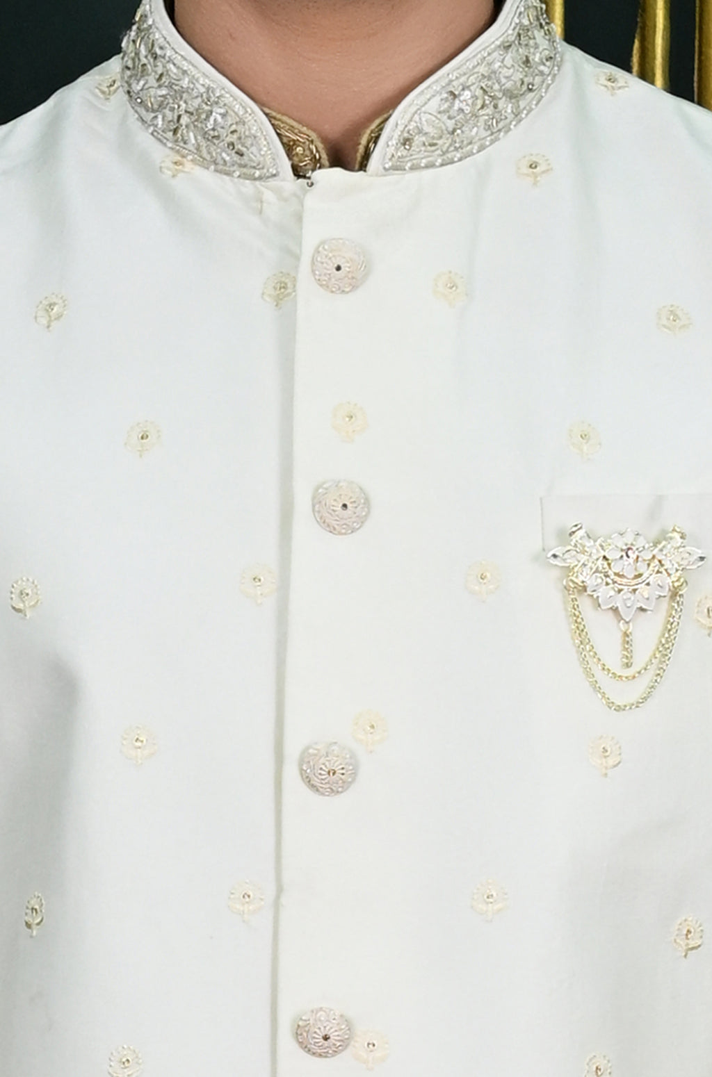 Men's White embroidered Waist Coat