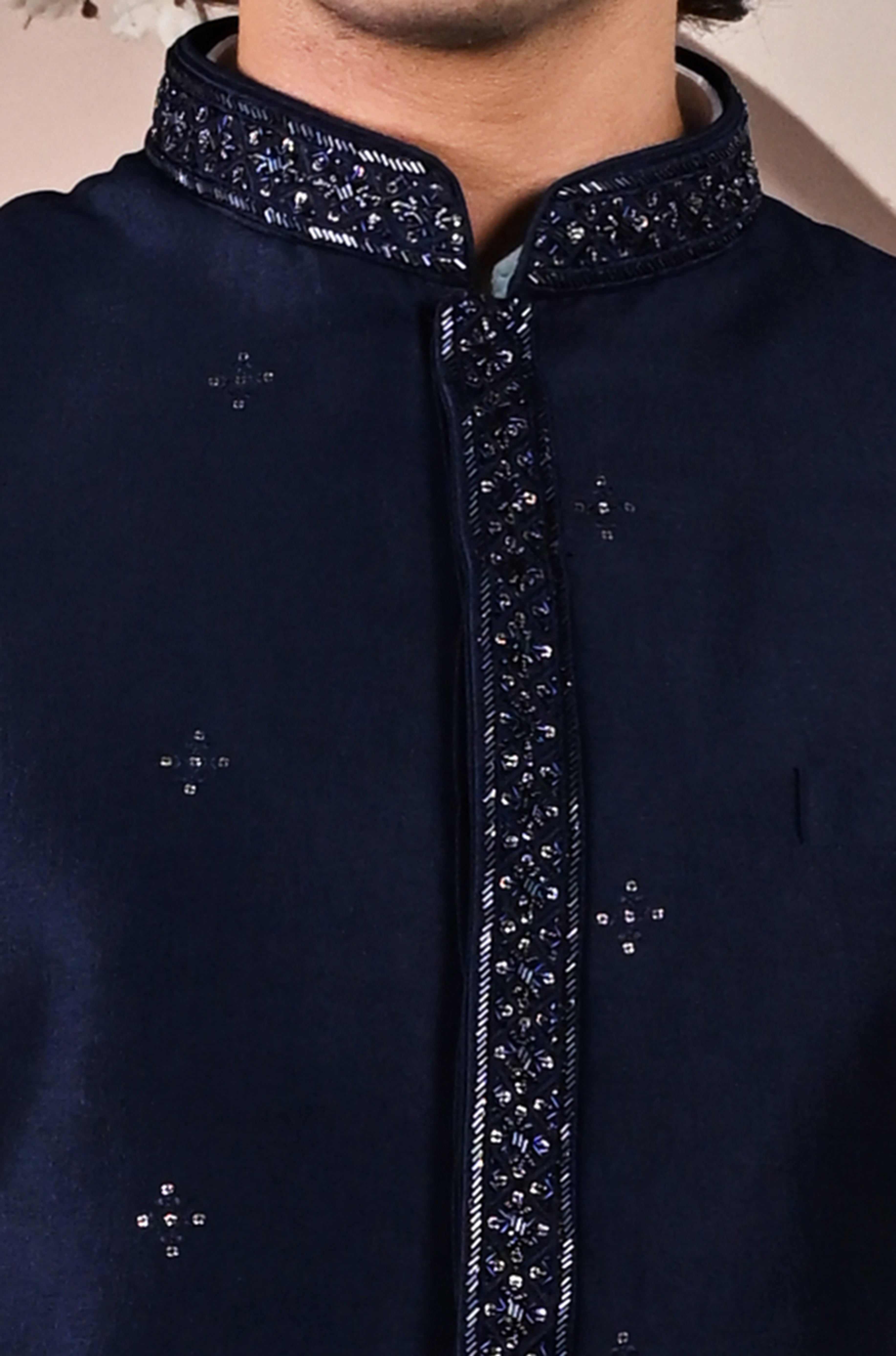 Men's Blue Sequins Embroidered Waist Coat