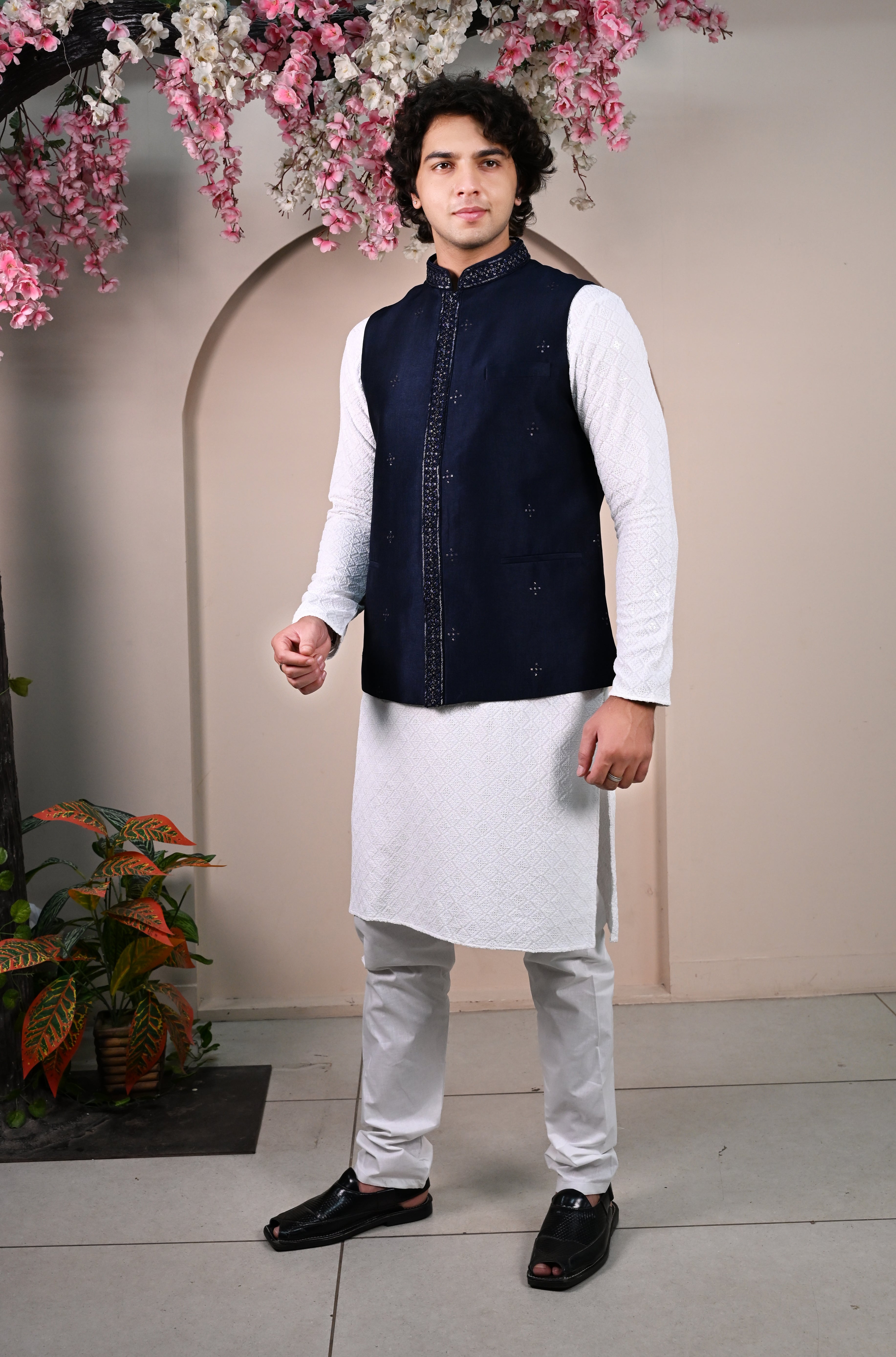 Men's Blue Sequins Embroidered Waist Coat Secondary image