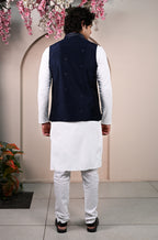 Men's Blue Sequins Embroidered Waist Coat