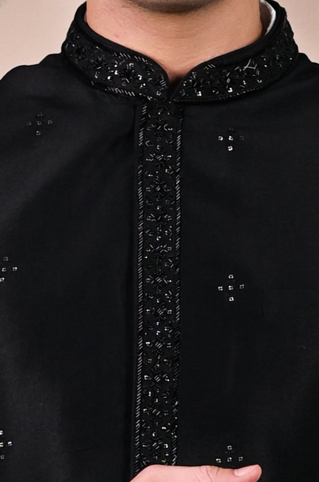 Men's Black Sequins Embroidered Waist Coat
