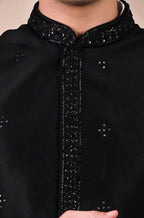 Men's Black Sequins Embroidered Waist Coat