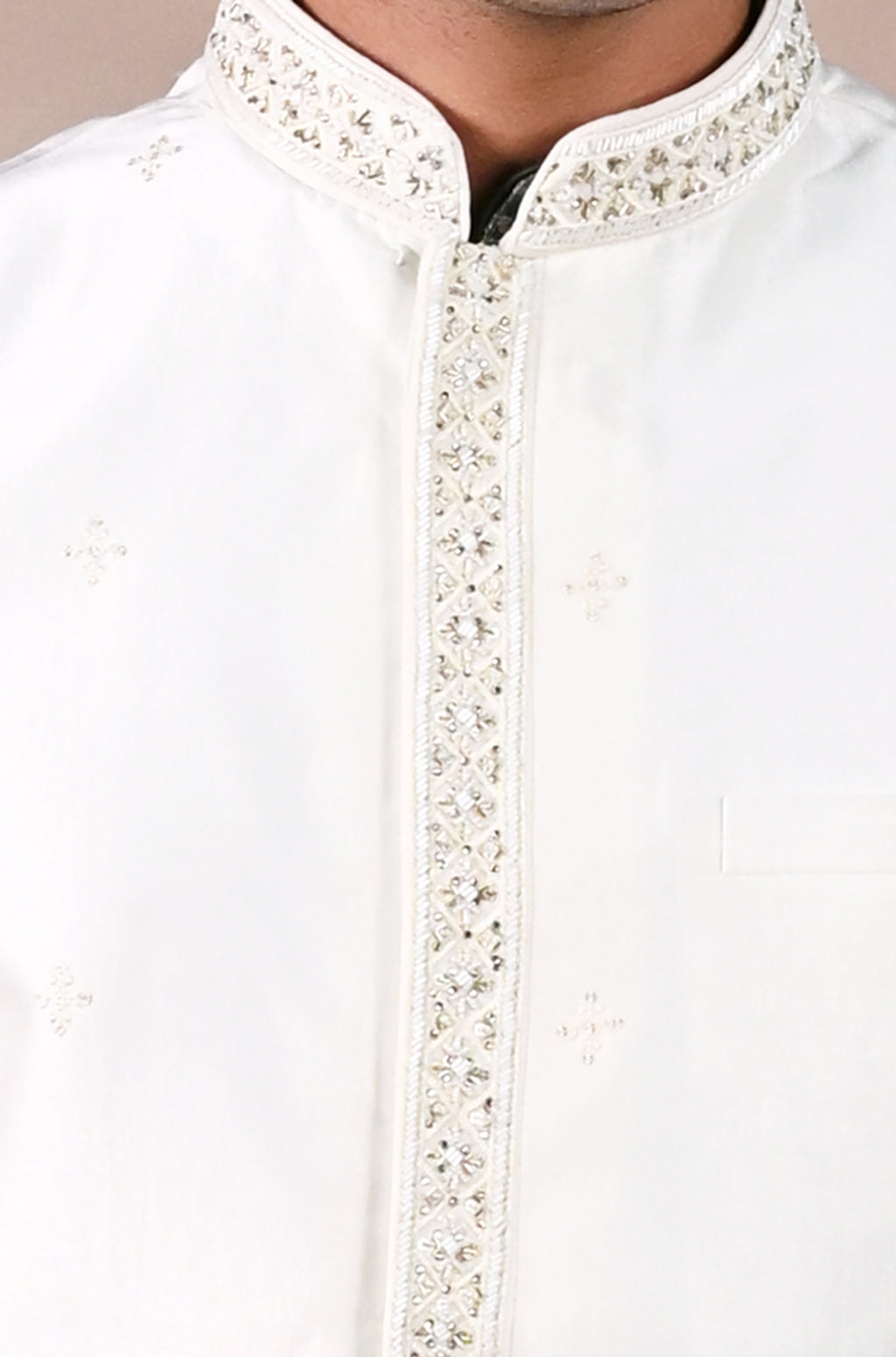 Men's White Sequins Embroidered Waist Coat