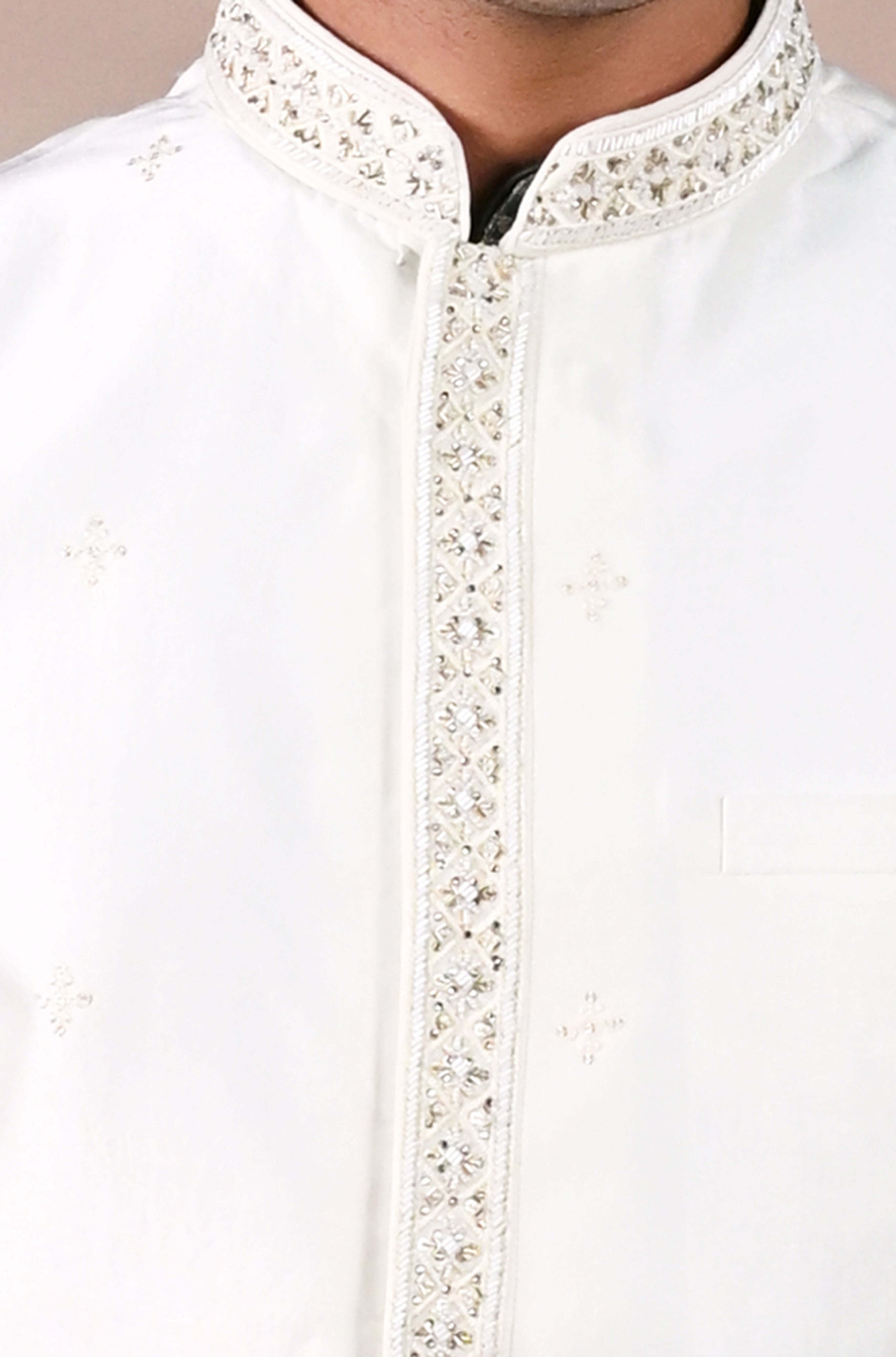 Men's White Sequins Embroidered Waist Coat