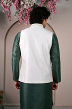 Men's White Sequins Embroidered Waist Coat