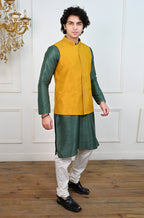 Men's Yellow Sequins Embroidered Waist Coat