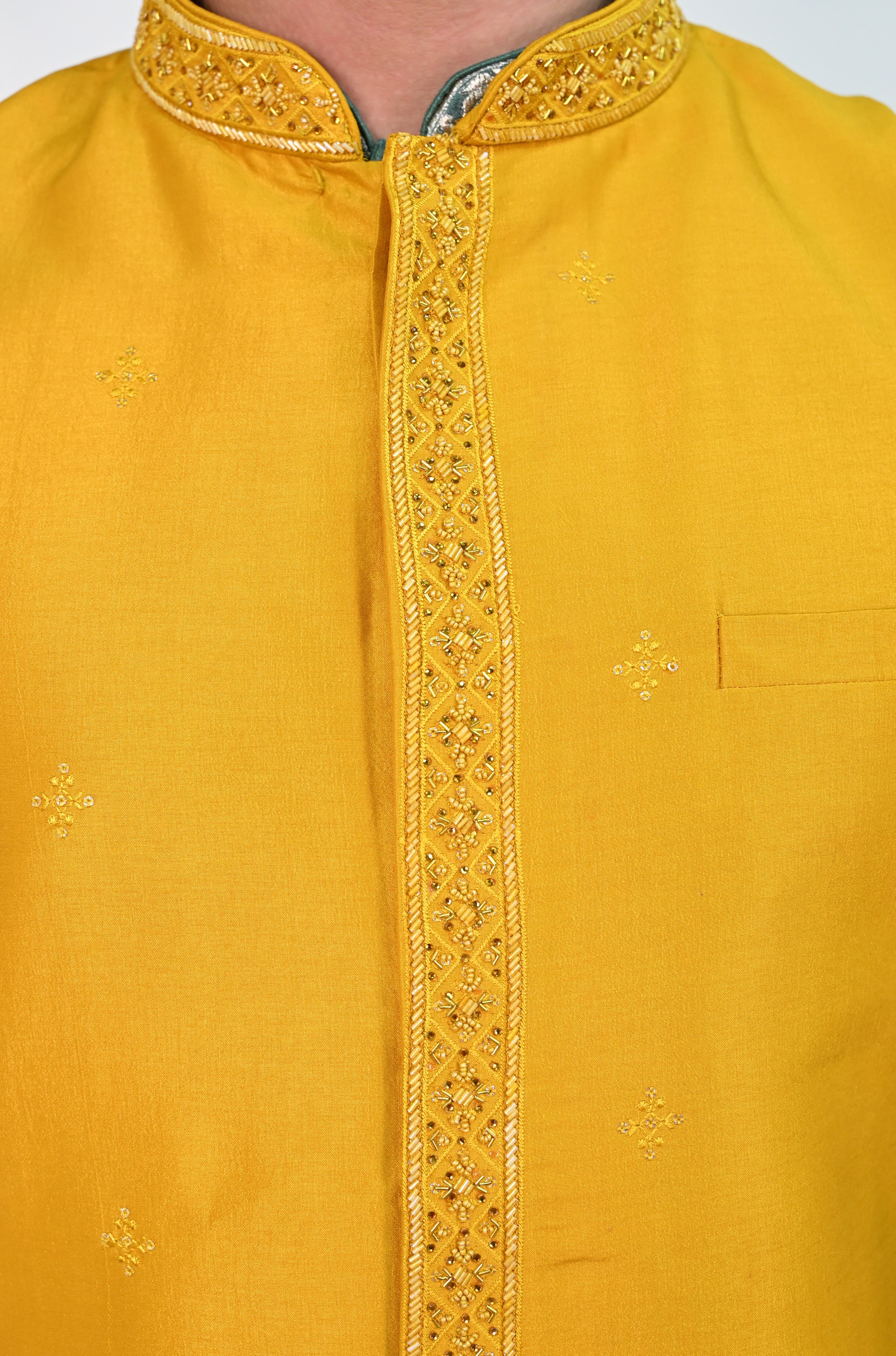 Men's Yellow Sequins Embroidered Waist Coat