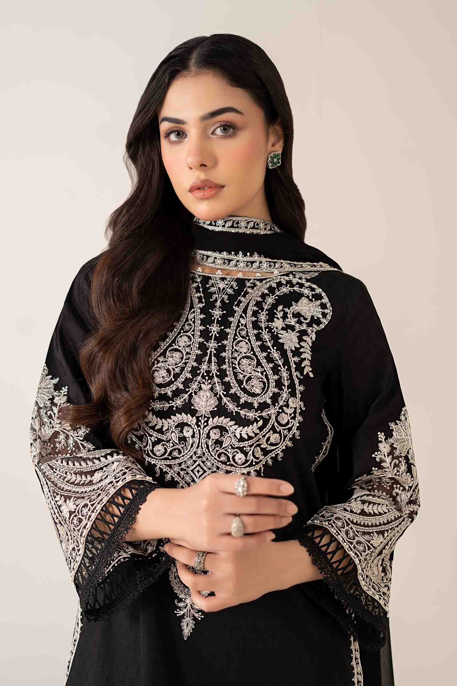Maria B | Pre Fall Dresses | 3 Piece Embroidered Dobby Suit Black4