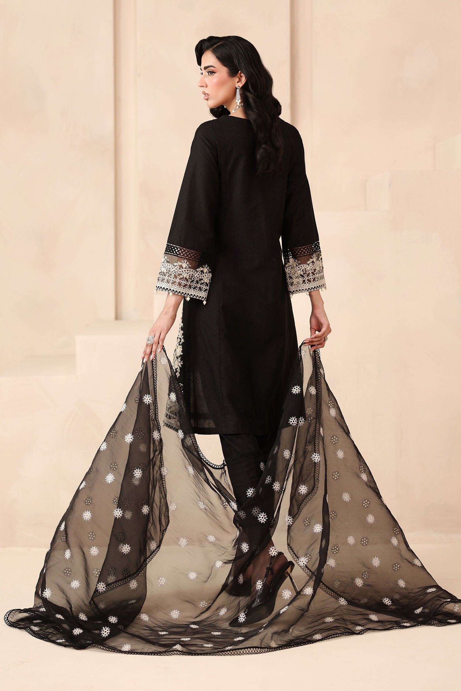 Maria B | Pre Fall Dresses | 3 Piece Embroidered Dobby Suit Black3