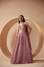 Nude color lehenga embroidered with sequins and cutdana