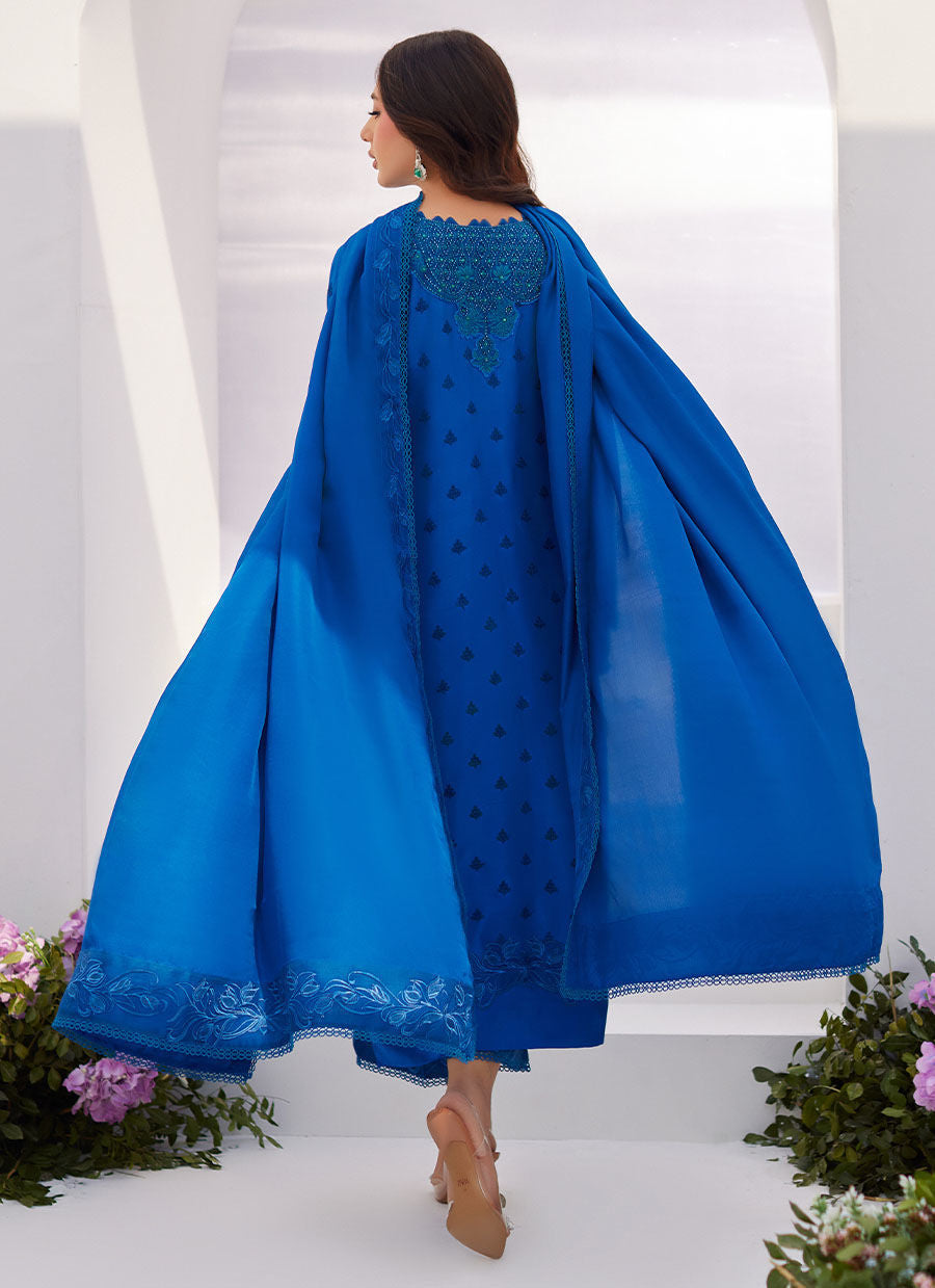 Farah Talib Aziz | Zaza Luxe Pret 24 | CHARR BLUE EMBROIDERED RAW SILK SHIRT AND DUPATTA