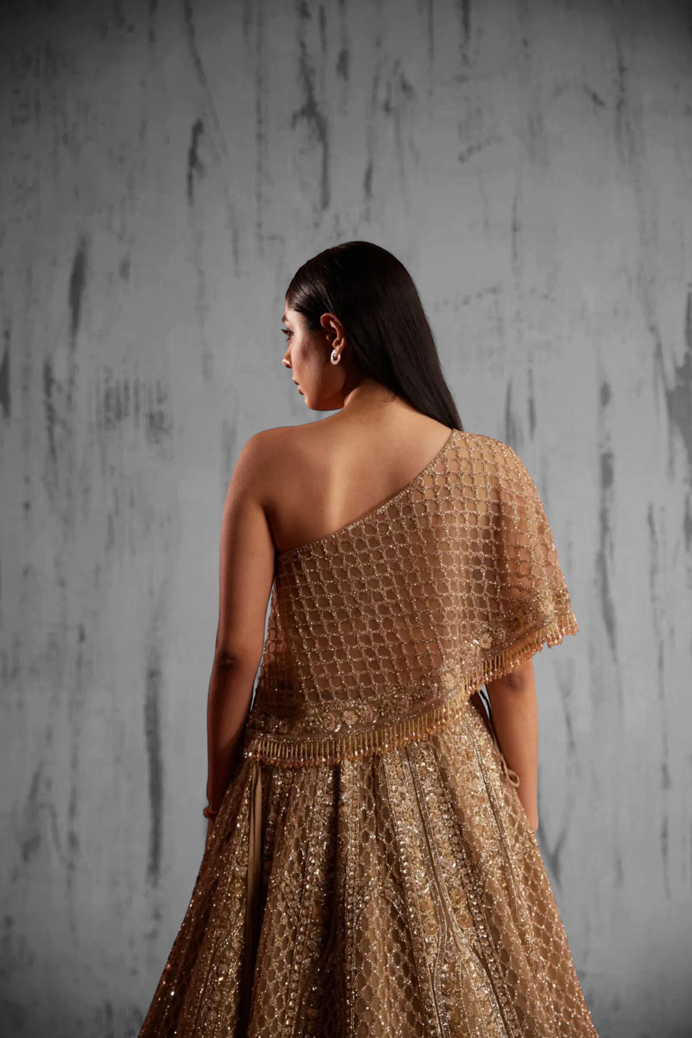 Gold Net Embroidered Lehenga Set