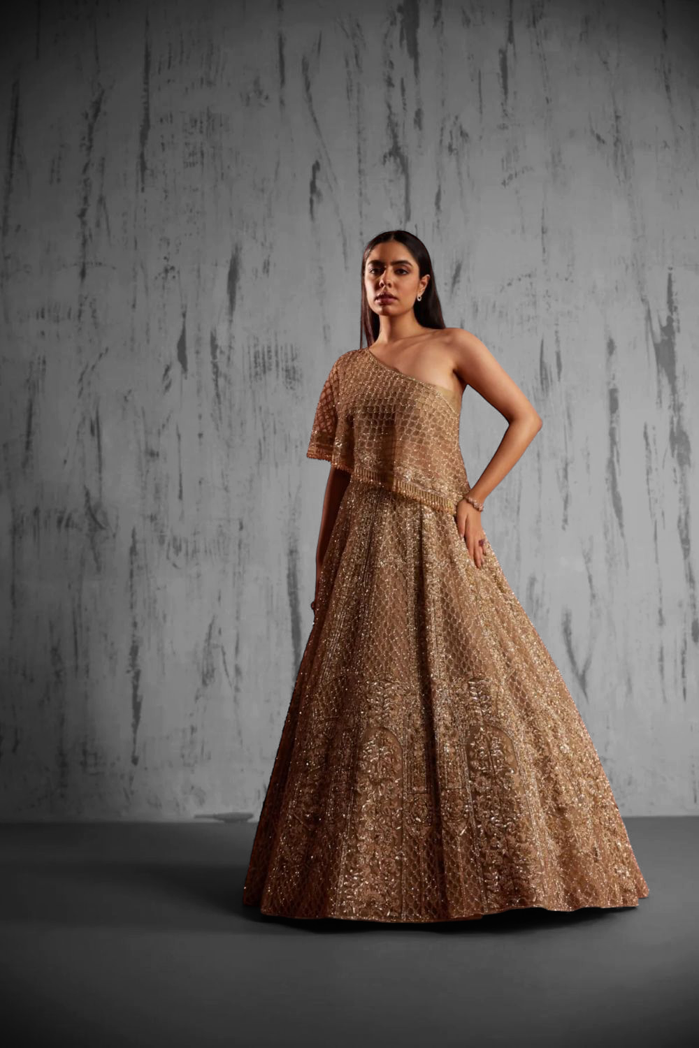 Gold Net Embroidered Lehenga Set