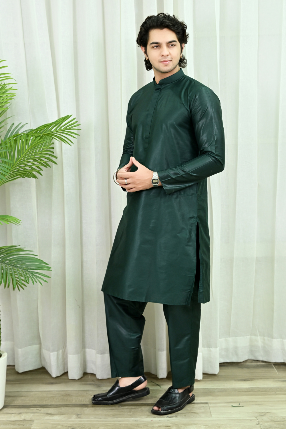 Green Dupion Art Silk Kurta Pajama
