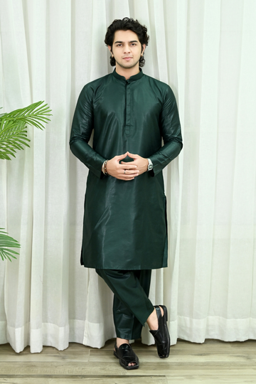 Green Dupion Art Silk Kurta Pajama