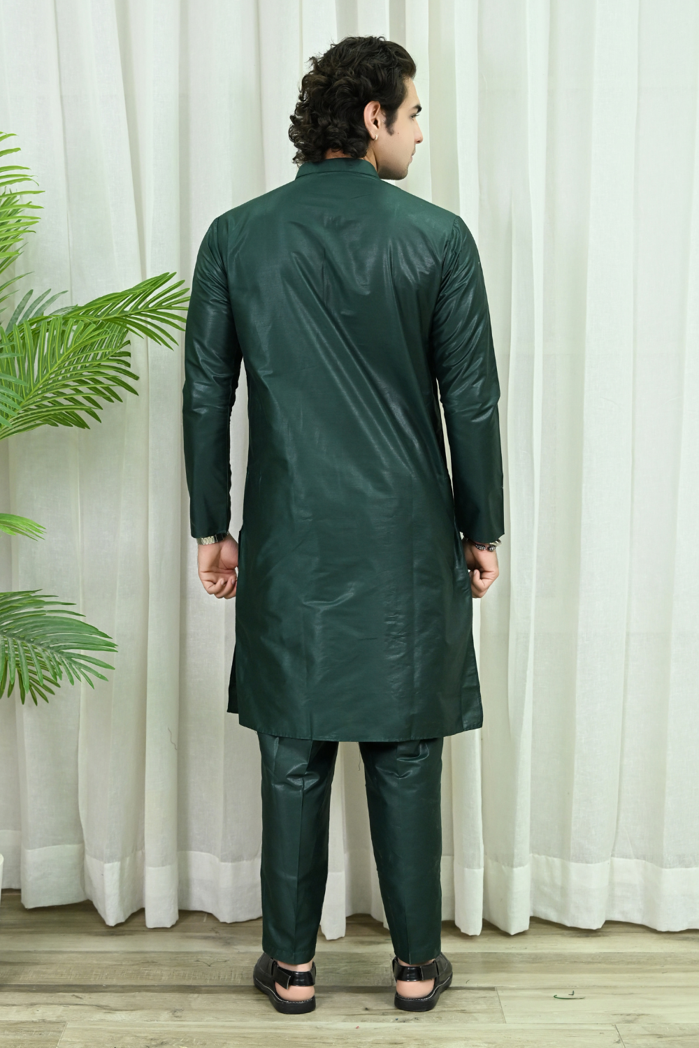 Green Dupion Art Silk Kurta Pajama