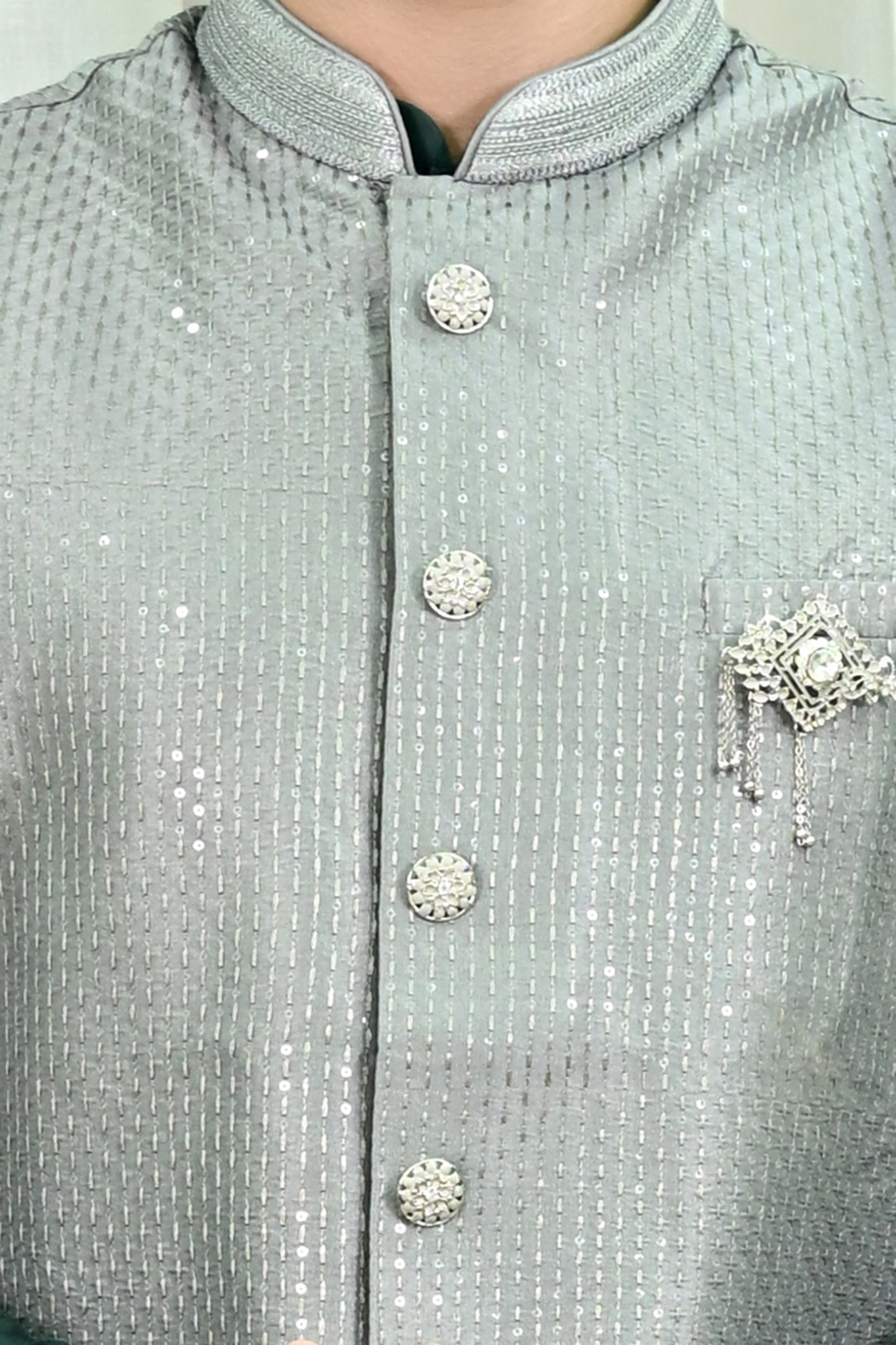 Classic Grey Ethnic Waistcoat with Embroidery