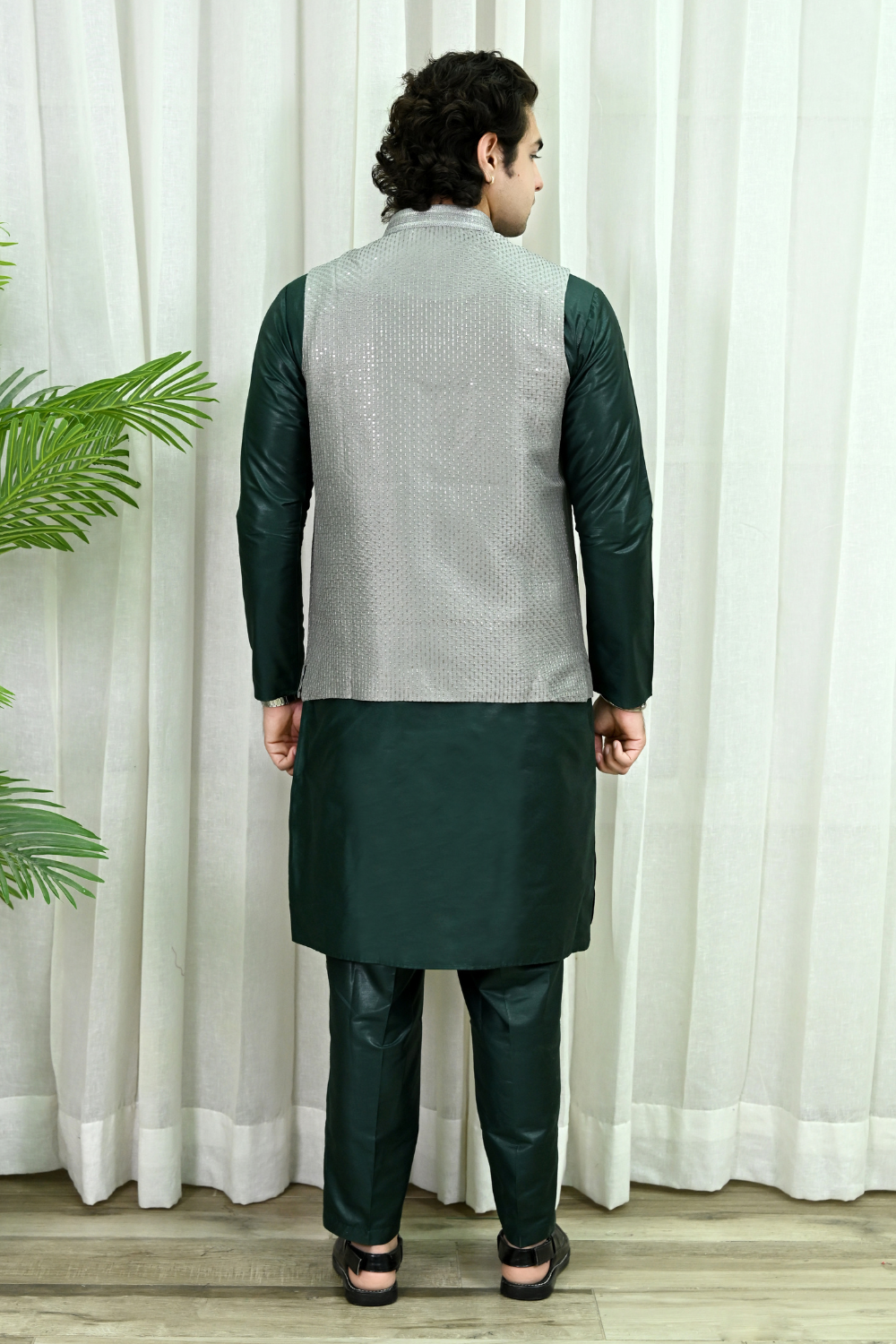 Classic Grey Ethnic Waistcoat with Embroidery