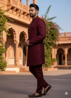 • Imperial Maroon Damask sherwni