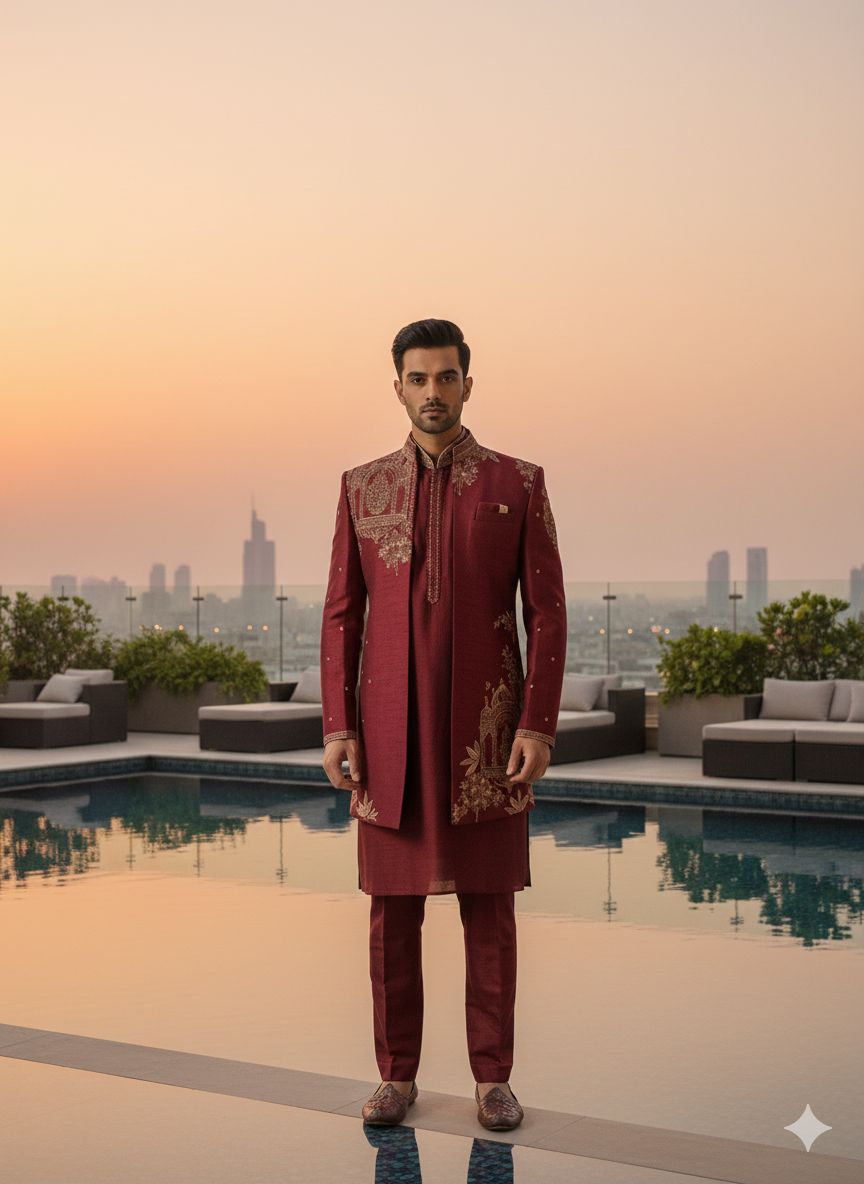 Silas Embroidered Indo - Maroon Main image