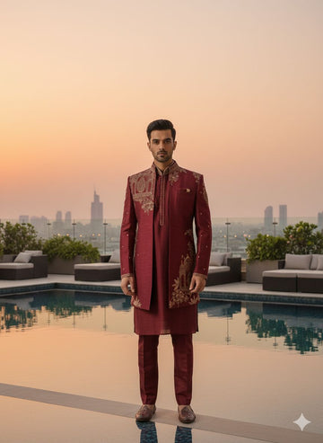 Silas Embroidered Indo - Maroon