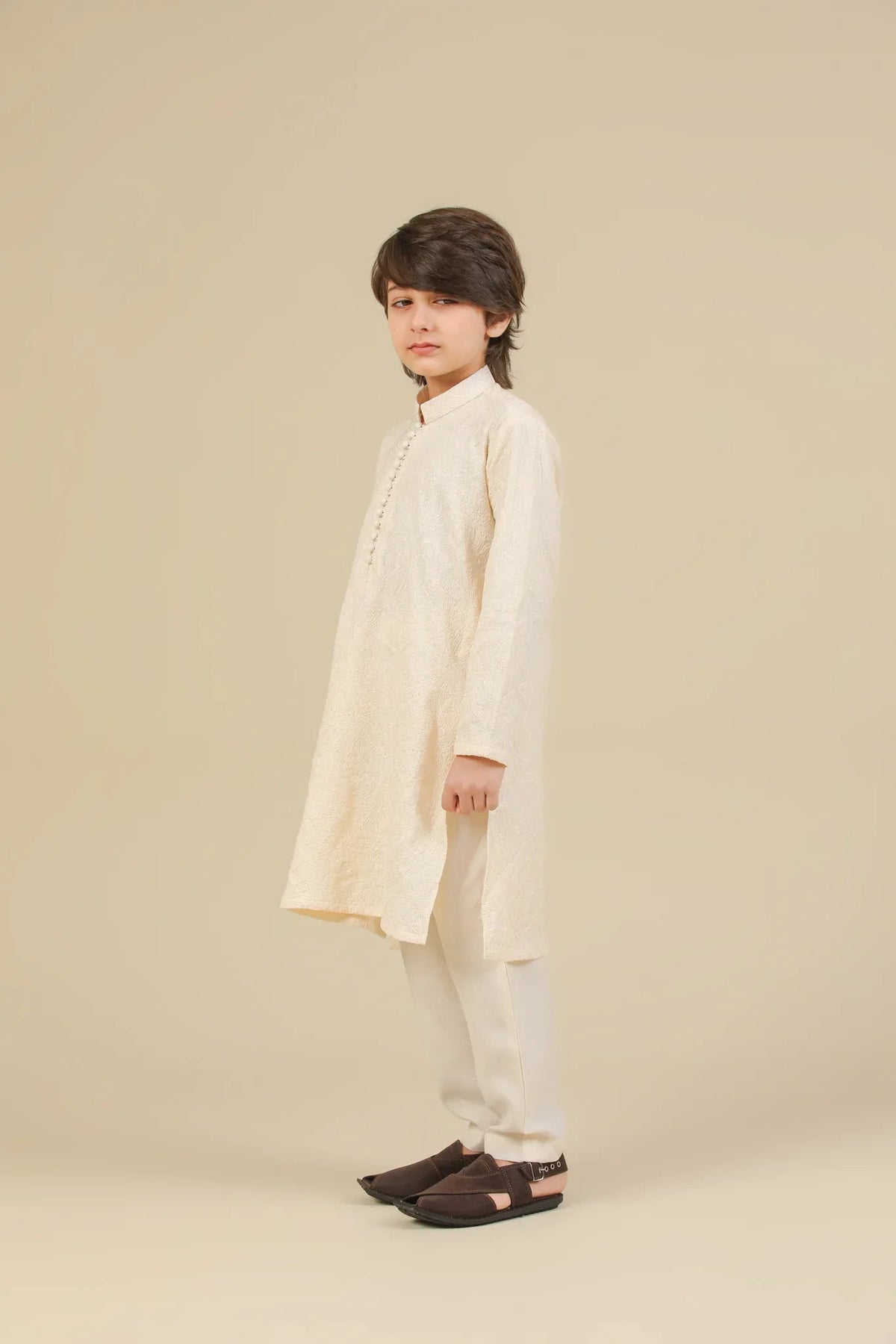 Andaz - Bosky White Raw Silk Embroidered Kurta Trouser - Kids