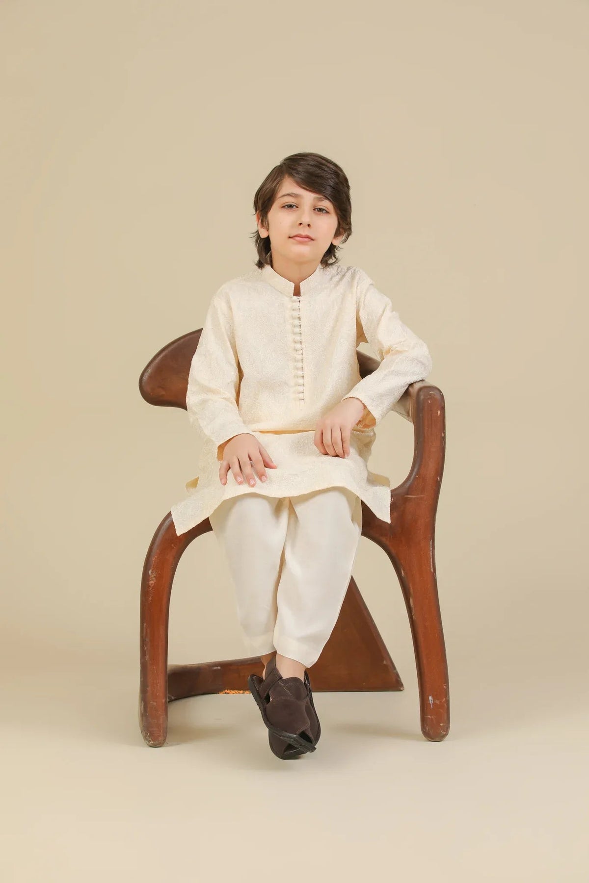 Andaz - Bosky White Raw Silk Embroidered Kurta Trouser - Kids