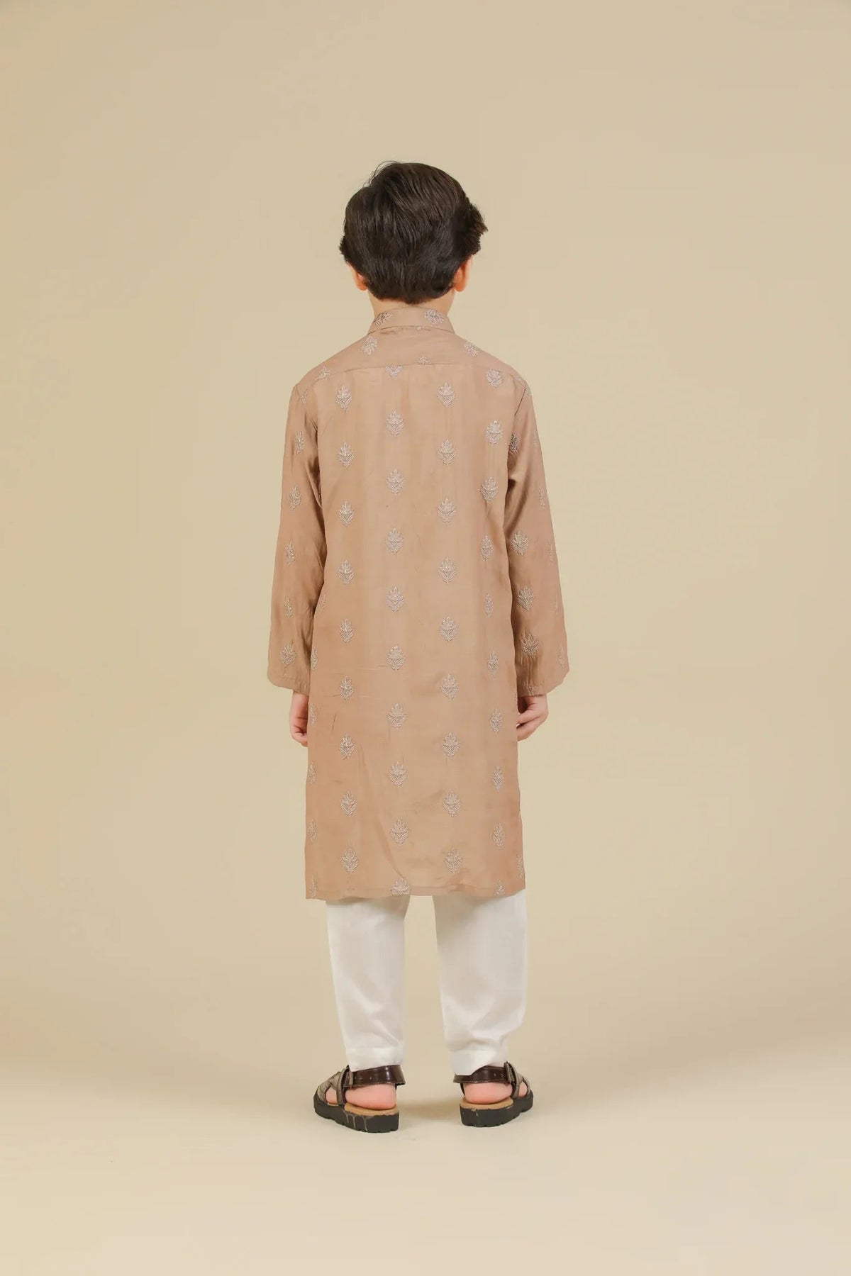 Mehrab - Sandstone Raw Silk Embroidered Kurta Trouser - Kids