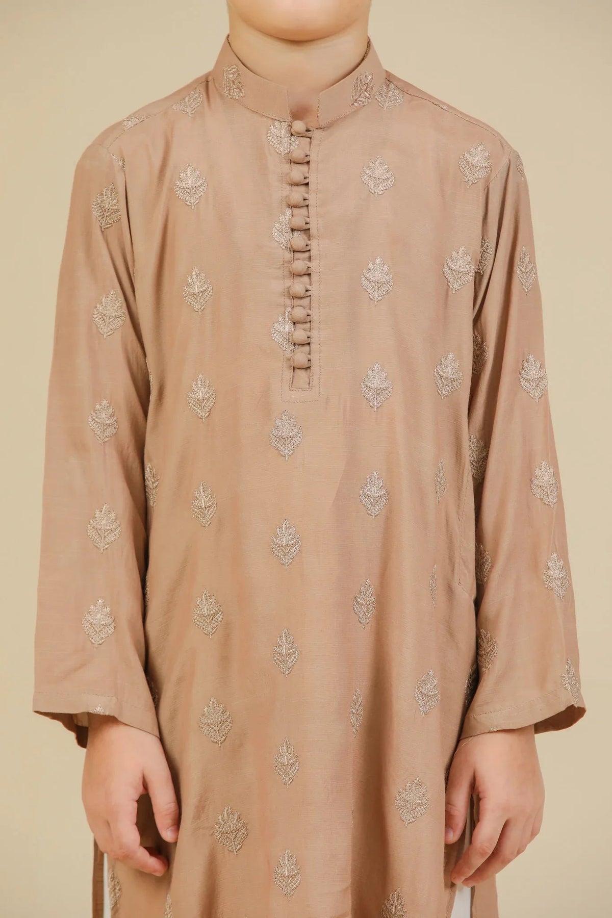 Mehrab - Sandstone Raw Silk Embroidered Kurta Trouser - Kids
