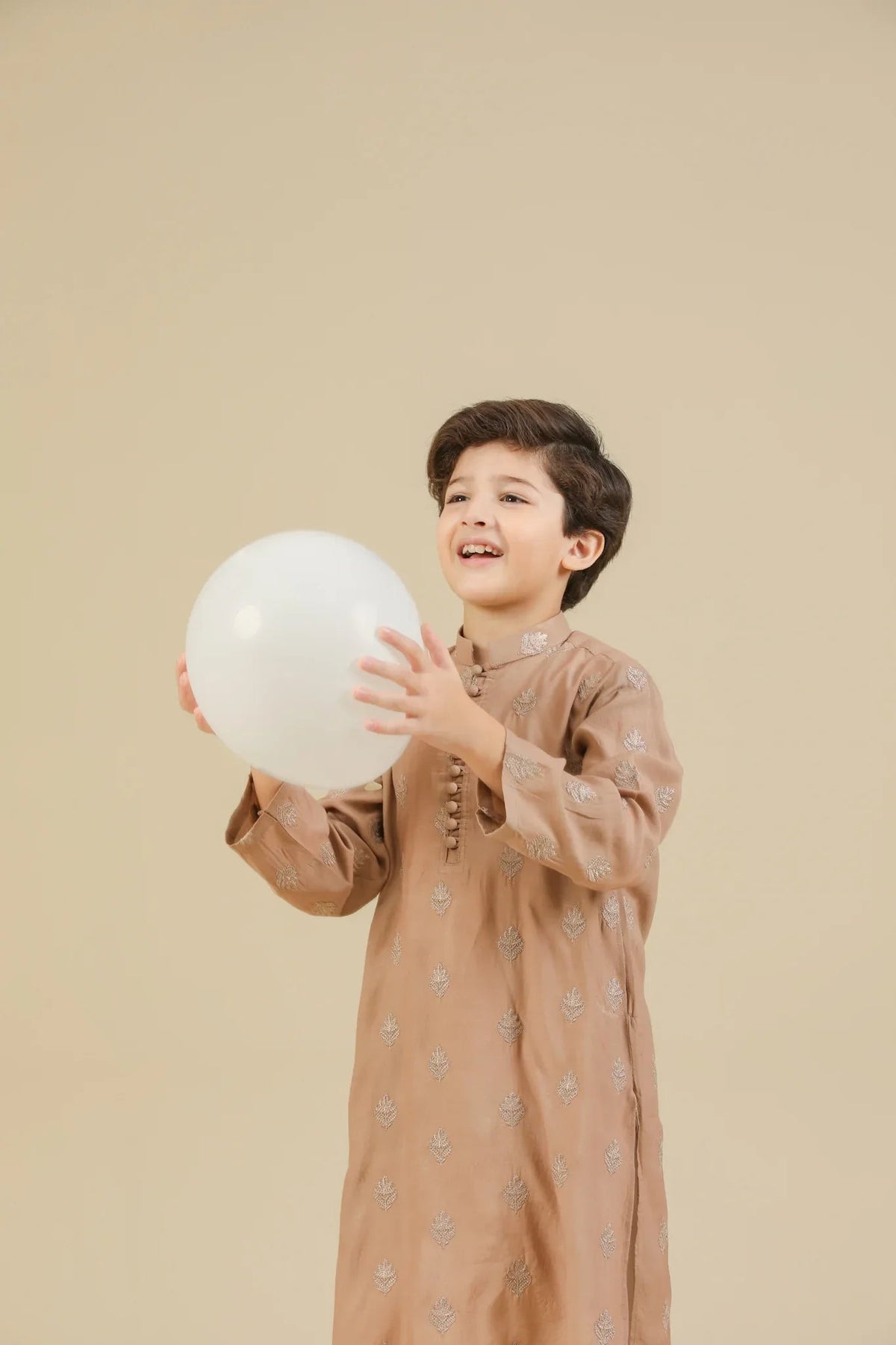 Mehrab - Sandstone Raw Silk Embroidered Kurta Trouser - Kids