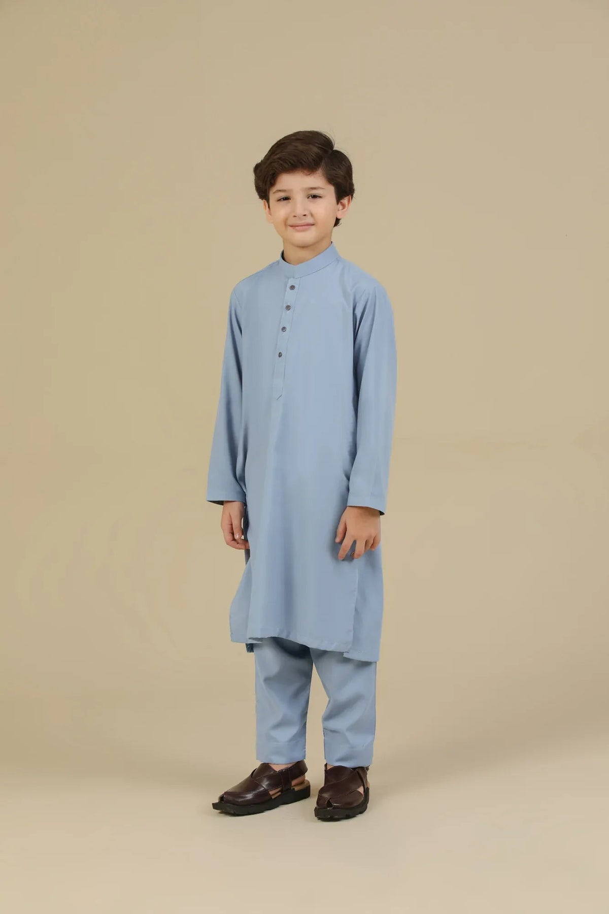Sapphire Blue Blended Kurta Trouser - Kids
