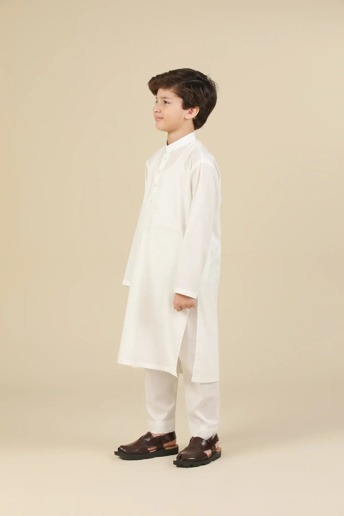 Off White Soft Cotton Kurta Trouser - Kids