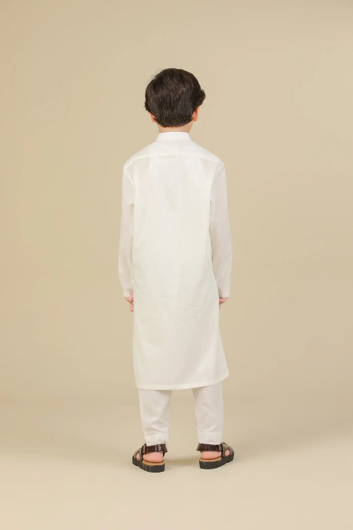 Off White Soft Cotton Kurta Trouser - Kids