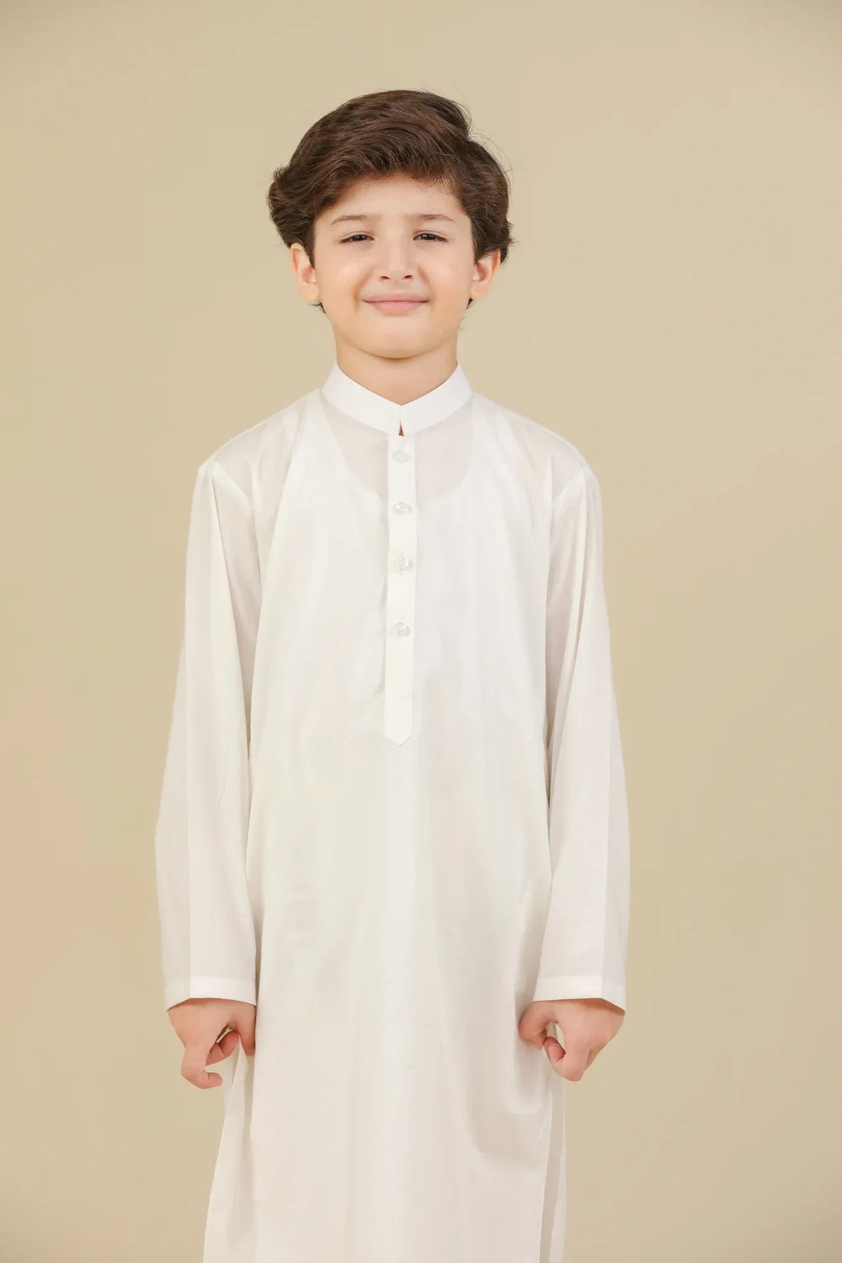 Off White Soft Cotton Kurta Trouser - Kids