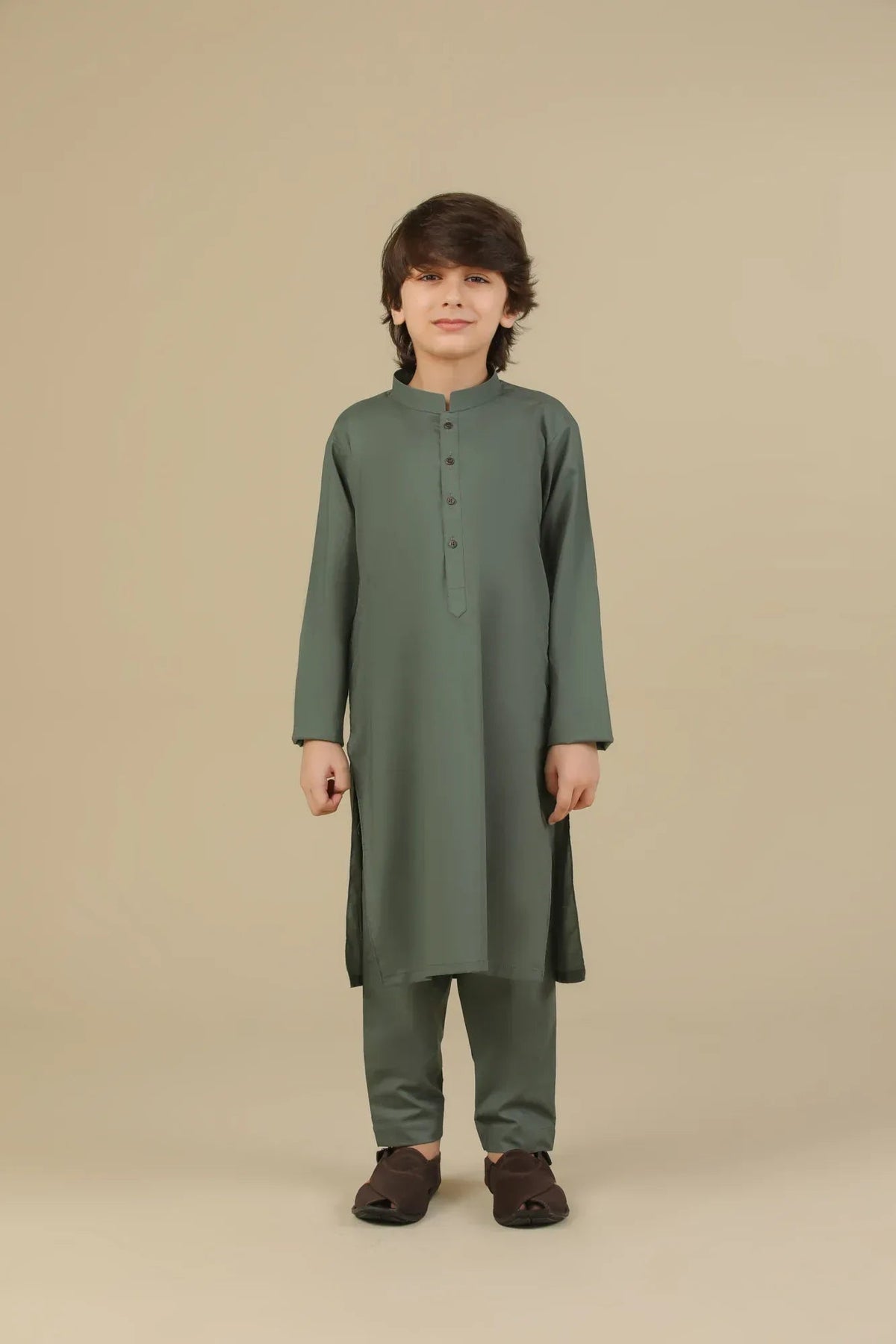 Army Green Soft Cotton Kurta Trouser - Kids